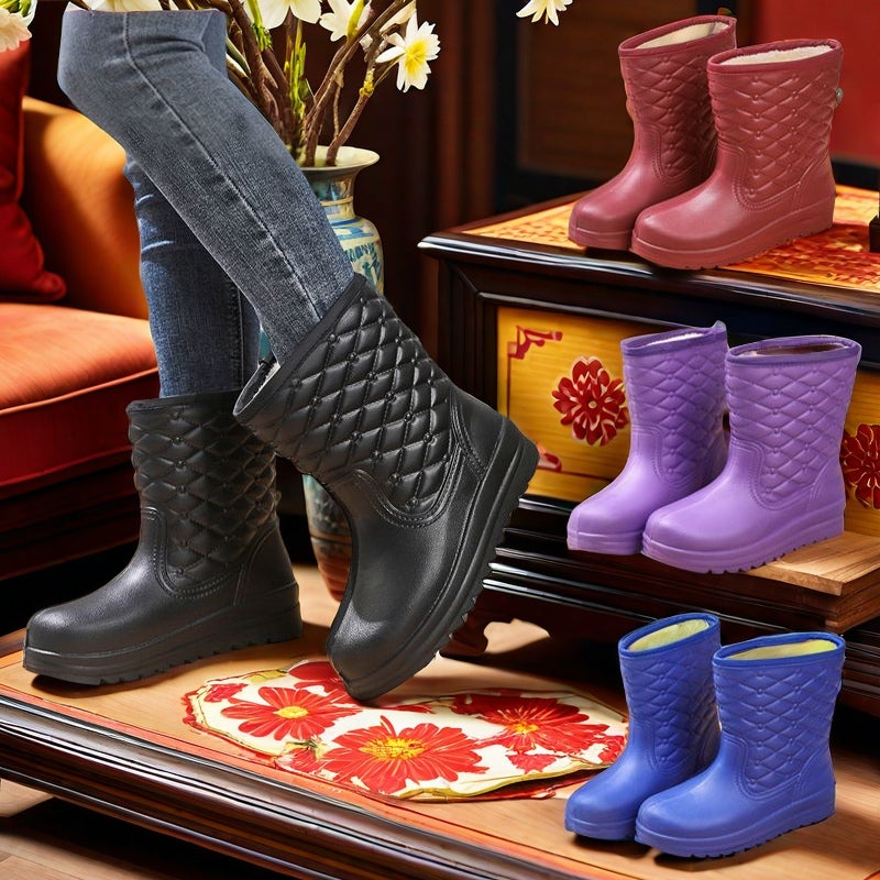 Winter Fleece-Lined Cotton Boots] Eva Waterproof Rain And Snow] Women'S Snow Boots Cotton Shoes Cold Fishing Warm Rubber Shoes - Image 5